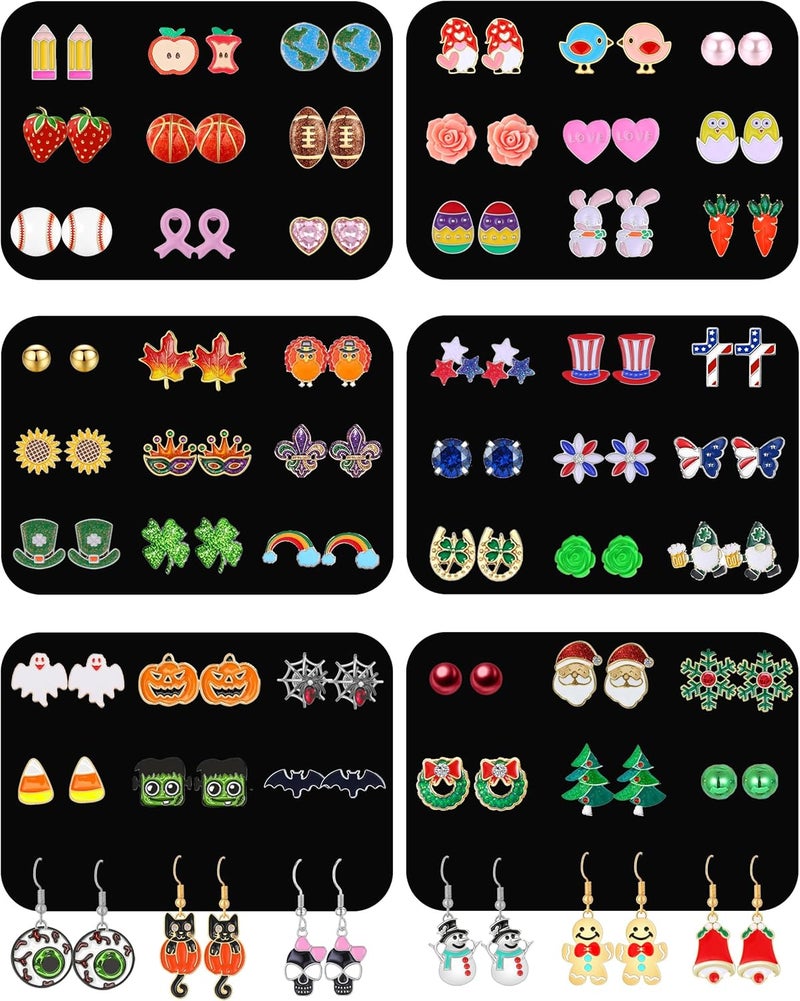 JGUF 54 Pairs Hypoallergenic Holiday Earrings Set for Girls Women Halloween Christmas Fall Thanksgiving Earrings Valentine's Day St. Patrick’s Day Easter 4th of July Earring - Image 1